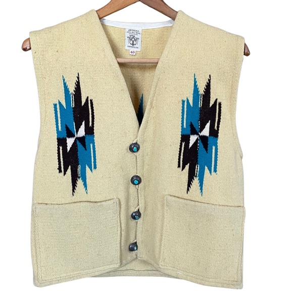 Ortega’s Other - Ortega's Vest 40 Chimayo NM Wool Hand Woven Sterling Silver Turquoise Buttons M
